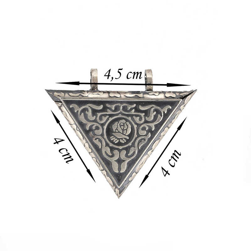Necklace - Sterling Silver Triangular Rose Amulet Pendant