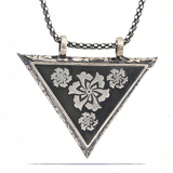 Sterling Silver Necklace - Engraved Floral Triangle Amulet Pendant