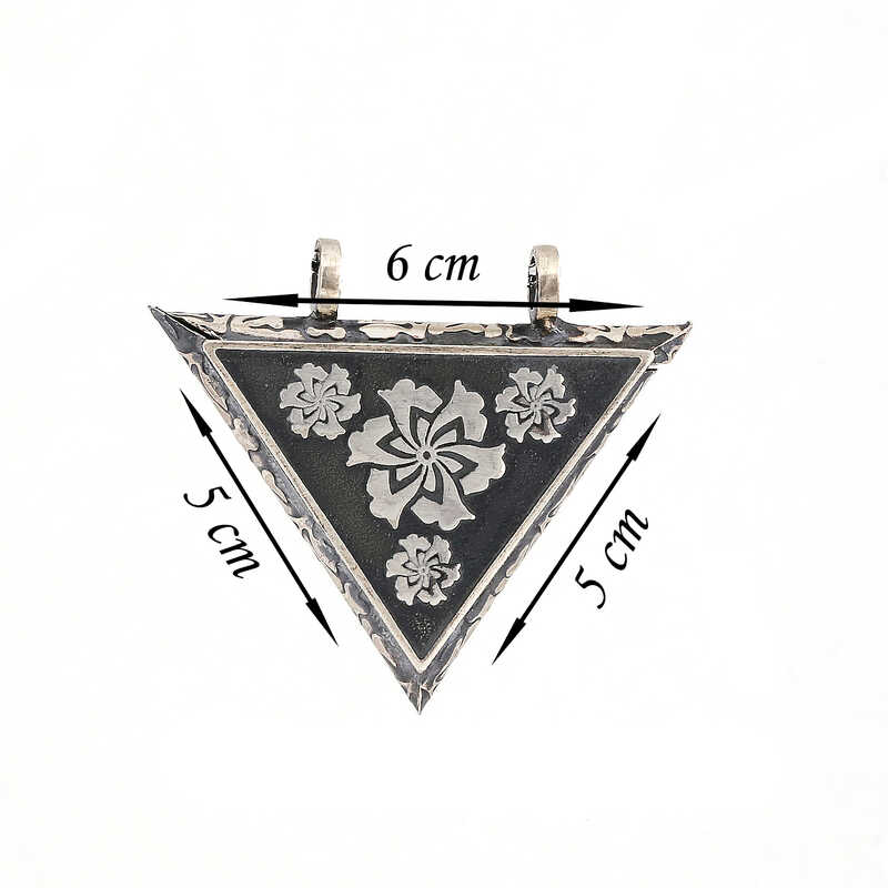 Sterling Silver Necklace - Engraved Floral Triangle Amulet Pendant