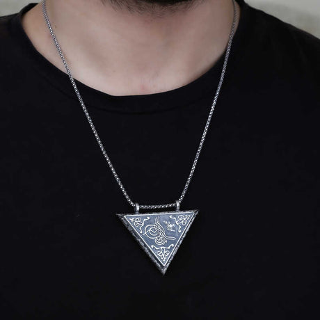 Sterling Silver Triangular Tughra Locket Necklace - Ottoman Style