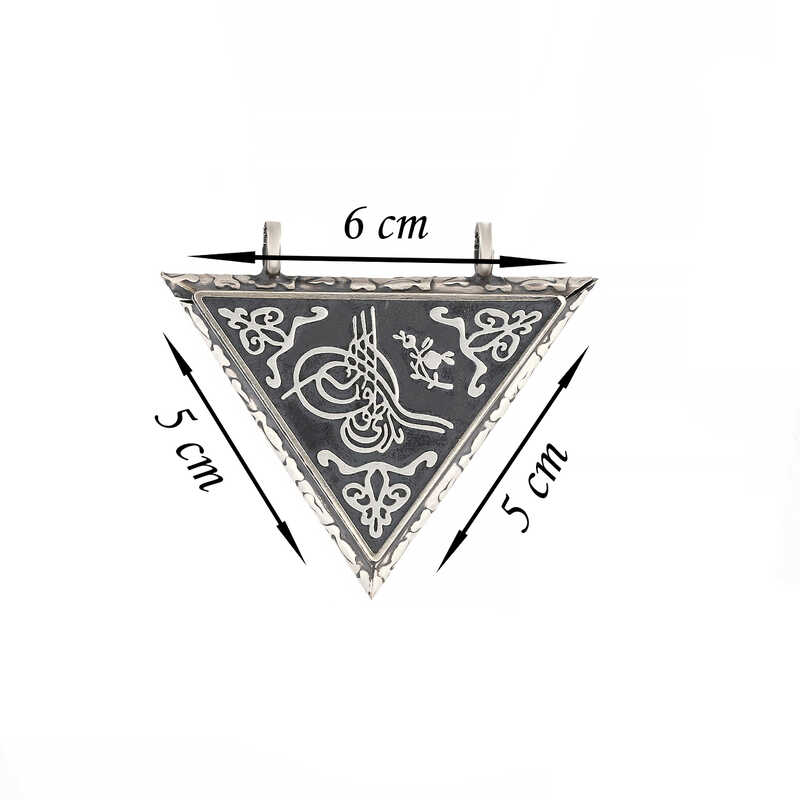 Sterling Silver Triangular Tughra Locket Necklace - Ottoman Style