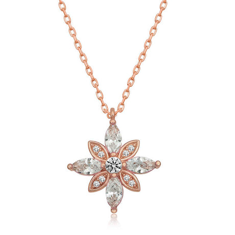 Rose Gold Plated Silver - Hope Flower CZ Pendant Necklace