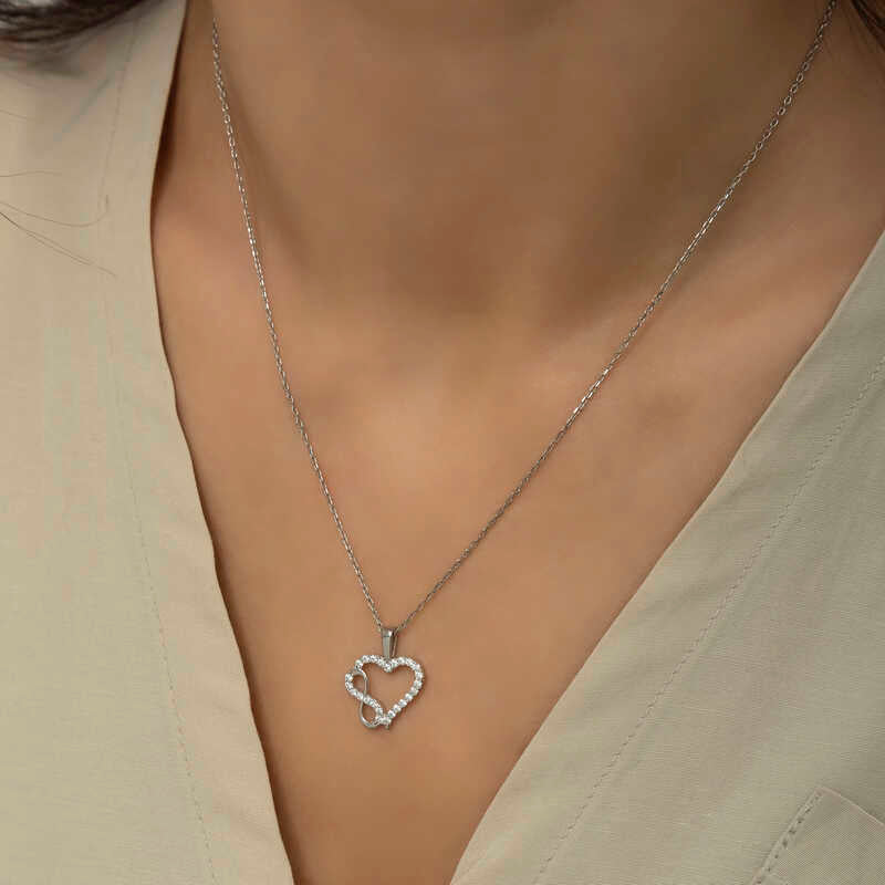 Necklace - Silver-Tone Dazzling Heart Infinity Design