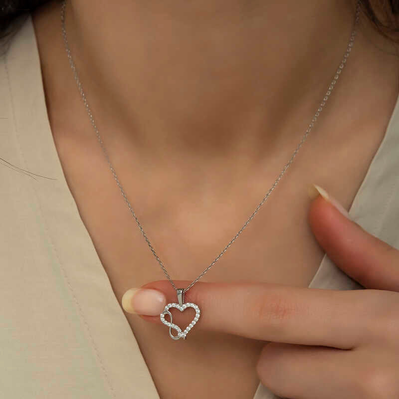 Necklace - Silver-Tone Dazzling Heart Infinity Design