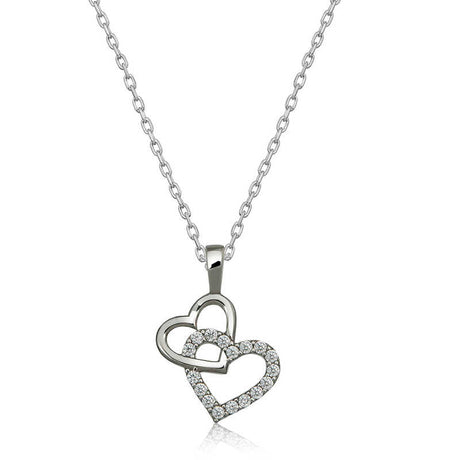 Sterling Silver Interlocking Hearts CZ Pendant Necklace