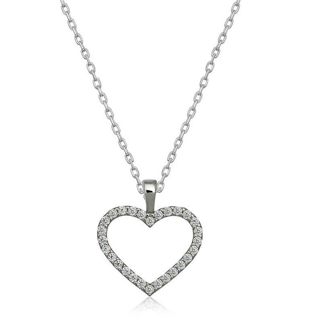 Sterling Silver Pave Heart Necklace - Dainty Sparkle Design