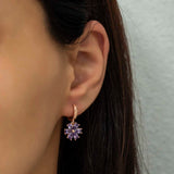 Rose Gold-Tone Purple Zirconia Floral Dangle Drop Earrings