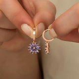 Rose Gold-Tone Purple Zirconia Floral Dangle Drop Earrings