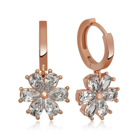 Rose Gold-Tone Hoop Earrings - Dazzling Floral Zirconia Dangle