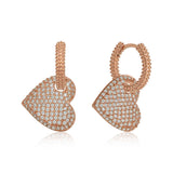 Rose Gold Plated Sterling Silver Pavé Heart Hoop Earrings