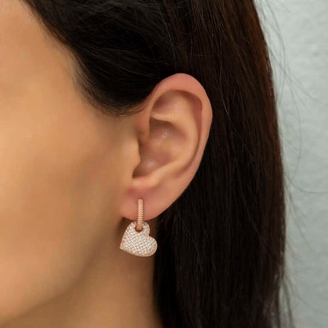 Rose Gold Plated Sterling Silver Pavé Heart Hoop Earrings