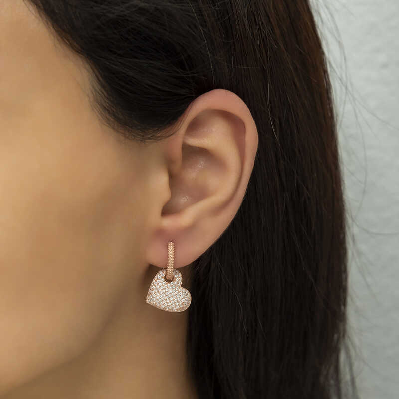 Rose Gold Plated Sterling Silver Pavé Heart Hoop Earrings