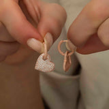 Rose Gold Plated Sterling Silver Pavé Heart Hoop Earrings