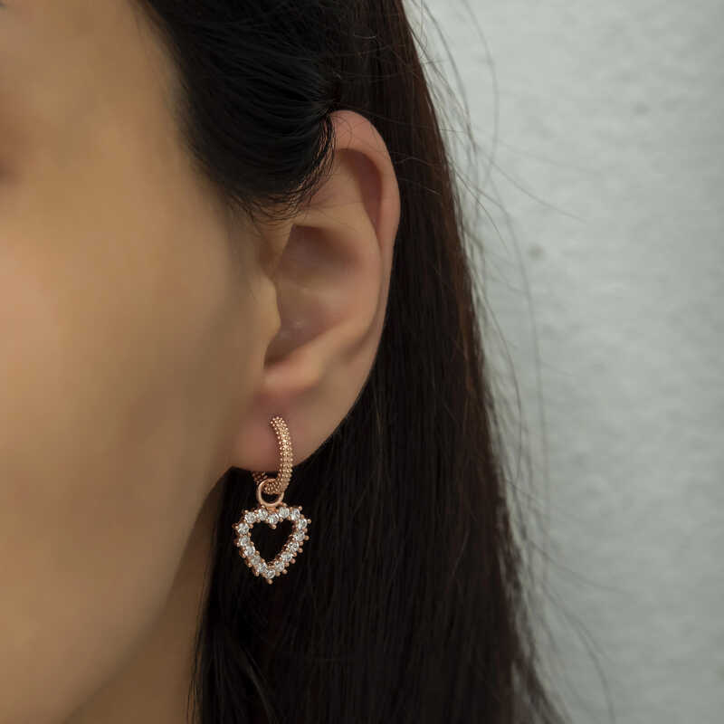 Rose Gold-Tone Hoop Dangle Earrings - Sparkling Heart Charm