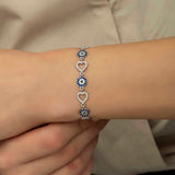 Sterling Silver Evil Eye & Heart Bracelet - Dainty Zirconia Charm