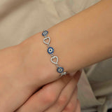 Sterling Silver Evil Eye & Heart Bracelet - Dainty Zirconia Charm