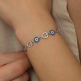 Sterling Silver Evil Eye & Heart Bracelet - Dainty Zirconia Charm