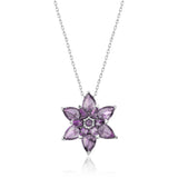 Sterling Silver Necklace - Dazzling Purple Lotus Flower Pendant