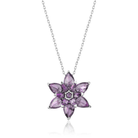 Sterling Silver Necklace - Dazzling Purple Lotus Flower Pendant