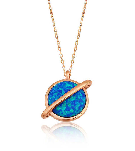 Rose Gold Plated Opal Planet Necklace - Celestial Design