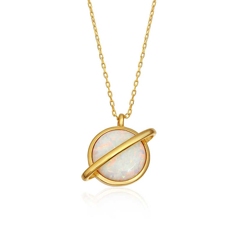 Necklace - Gold-Tone Opal Saturn Planet Pendant