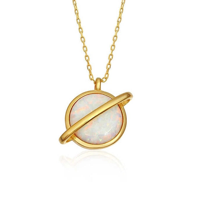 Necklace - Gold-Tone Opal Saturn Planet Pendant