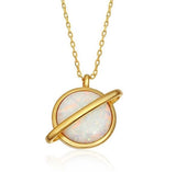 Necklace - Gold-Tone Opal Saturn Planet Pendant