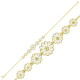 Gold-Tone Daisy Chain Bracelet - Elegant White Enamel Floral