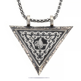 Sterling Silver Ornate Triangular Ottoman Tughra Amulet Pendant Necklace