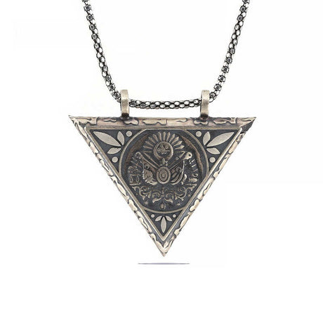 Sterling Silver Ottoman Coat of Arms Triangular Amulet Necklace