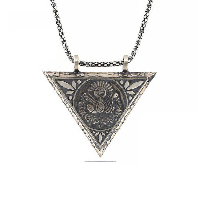 Sterling Silver Ottoman Coat of Arms Triangular Amulet Necklace
