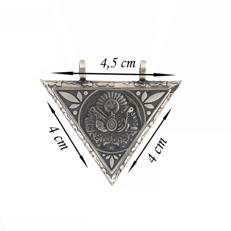 Sterling Silver Ottoman Coat of Arms Triangular Amulet Necklace