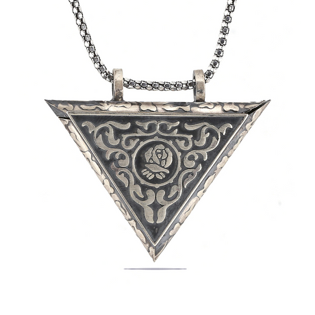 Amulet Necklace - Sterling Silver Engraved Rose Talisman Pendant