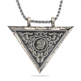 Ornate Sterling Silver Triangular Rose Amulet Locket Necklace