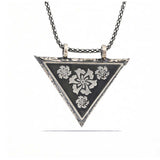 Necklace - Sterling Silver Floral Triangle Amulet