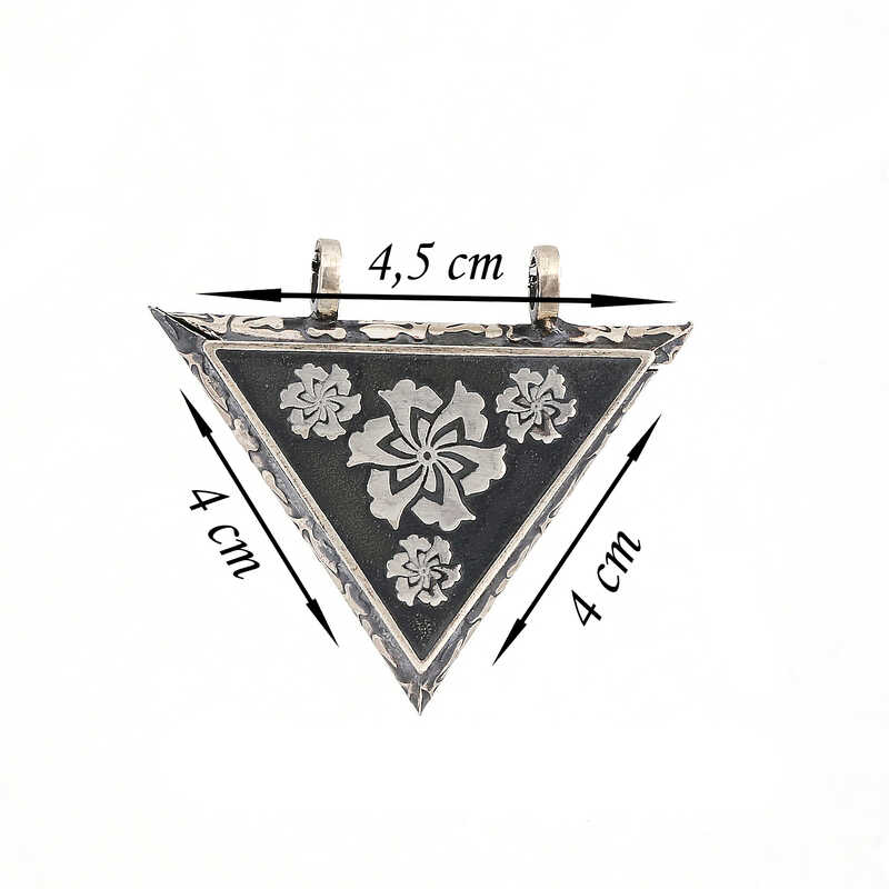 Necklace - Sterling Silver Floral Triangle Amulet