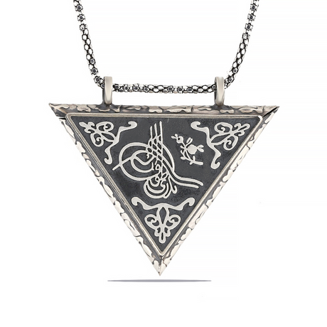 Necklace - Sterling Silver Triangular Tughra Amulet