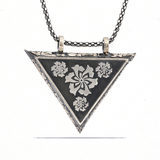 Sterling Silver Oxidized Floral Triangular Amulet Necklace