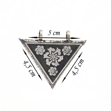 Sterling Silver Oxidized Floral Triangular Amulet Necklace