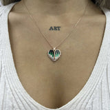 Rose Gold Tone Winged Heart Necklace - Green Enamel & Zirconia