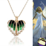 Rose Gold Tone Winged Heart Necklace - Green Enamel & Zirconia