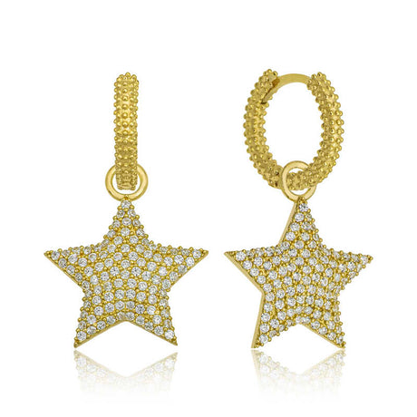 Gold-Tone Hoop Earrings - Pave Star Dangle with Sparkling CZ