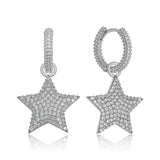Sterling Silver Pave Star Dangle Hoop Earrings