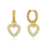 Gold-Tone Dangle Hoop Earrings - Sparkling Zirconia Heart Charm