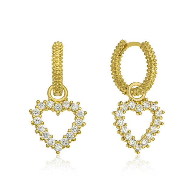 Gold-Tone Dangle Hoop Earrings - Sparkling Zirconia Heart Charm