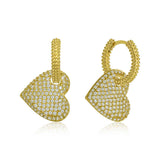 Hoop Earrings - Gold-Tone Pave Heart Dangle with Sparkling CZ