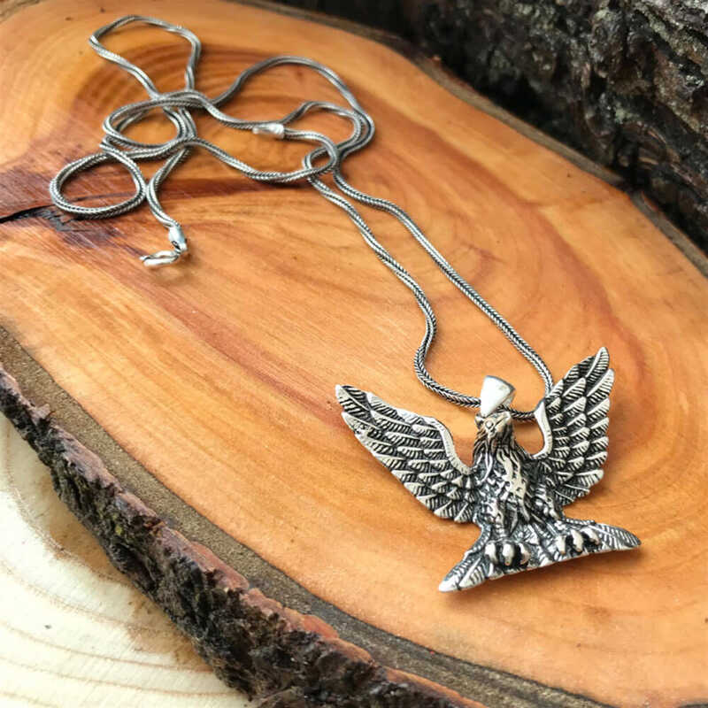 Men's Sterling Silver Eagle Pendant Necklace - Bold Statement