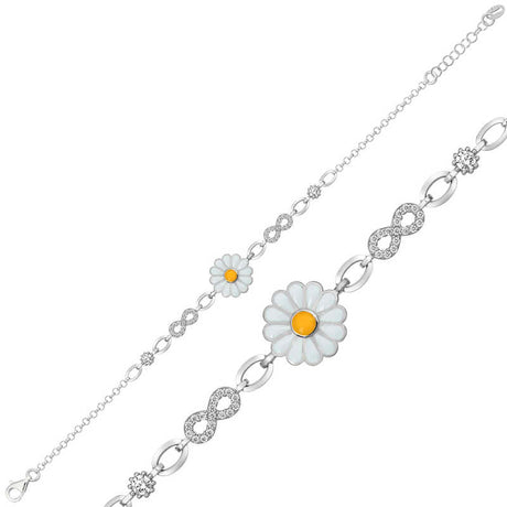 Sterling Silver - Floral Daisy & Sparkling Infinity Bracelet