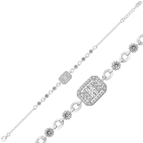 Sterling Silver - Elegant Baguette & Round Cubic Zirconia Bracelet
