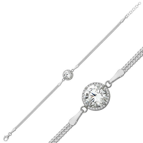 Sterling Silver Bracelet - Sparkling Round Brilliant Halo